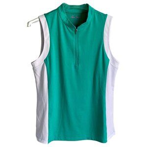Lillie Green Sleeveless Quarter Zip Green White Golf Performance Top Small NEW